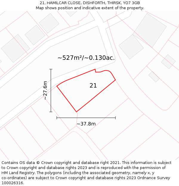 21, HAMILCAR CLOSE, DISHFORTH, THIRSK, YO7 3GB: Plot and title map