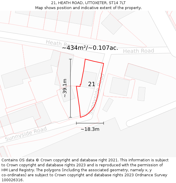 21, HEATH ROAD, UTTOXETER, ST14 7LT: Plot and title map