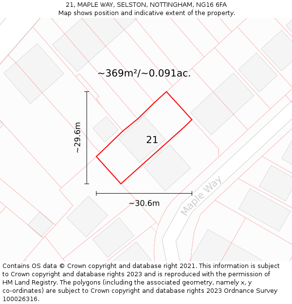 21, MAPLE WAY, SELSTON, NOTTINGHAM, NG16 6FA: Plot and title map