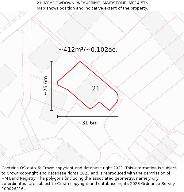 21, MEADOWDOWN, WEAVERING, MAIDSTONE, ME14 5TN: Plot and title map