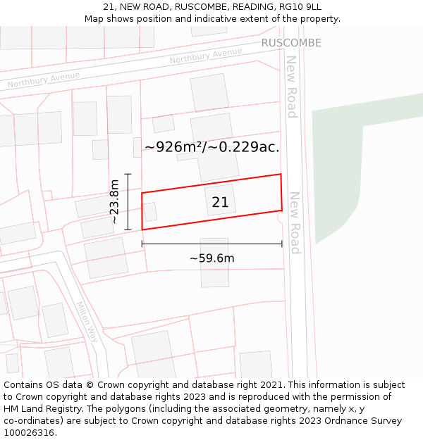 21, NEW ROAD, RUSCOMBE, READING, RG10 9LL: Plot and title map