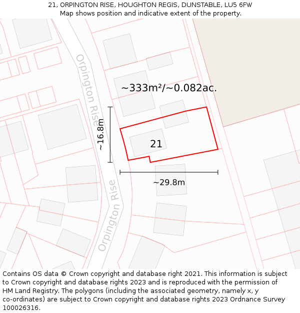 21, ORPINGTON RISE, HOUGHTON REGIS, DUNSTABLE, LU5 6FW: Plot and title map