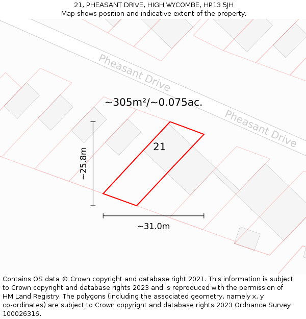 21, PHEASANT DRIVE, HIGH WYCOMBE, HP13 5JH: Plot and title map