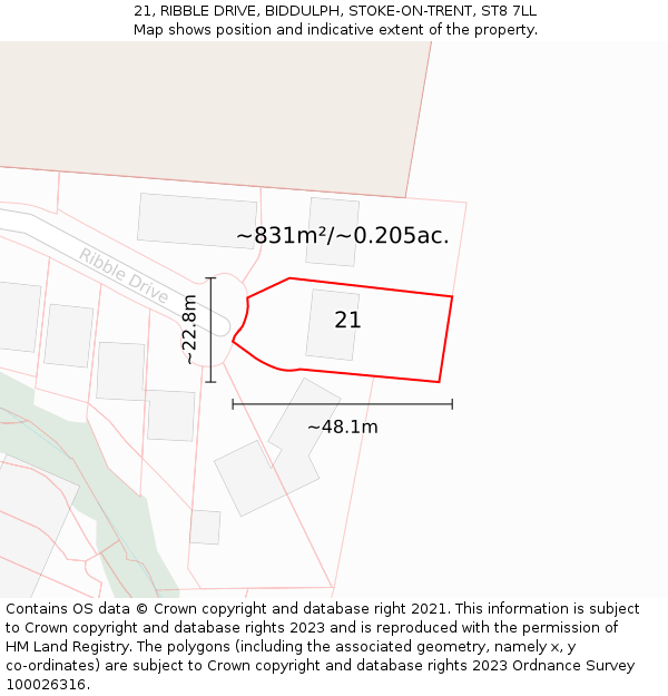 21, RIBBLE DRIVE, BIDDULPH, STOKE-ON-TRENT, ST8 7LL: Plot and title map