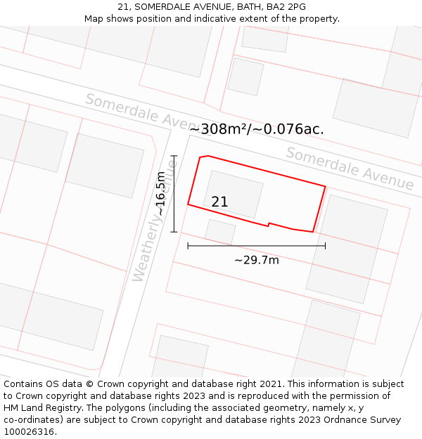 21, SOMERDALE AVENUE, BATH, BA2 2PG: Plot and title map