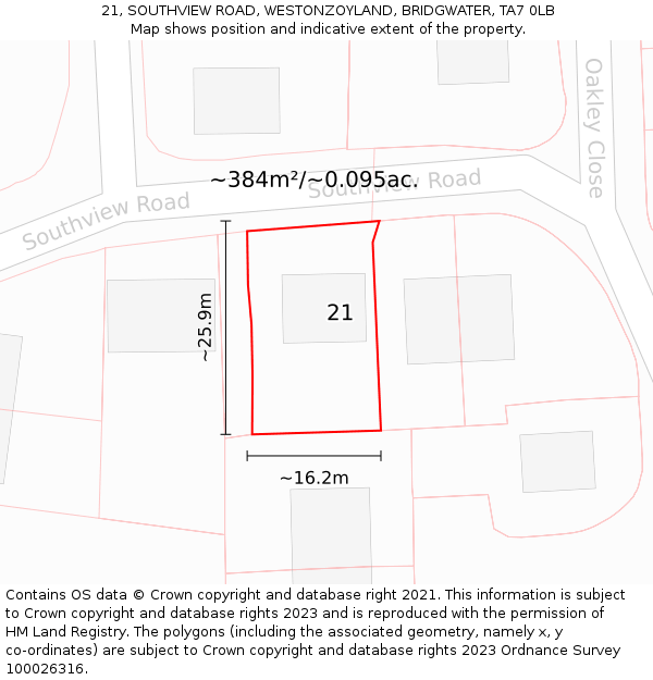 21, SOUTHVIEW ROAD, WESTONZOYLAND, BRIDGWATER, TA7 0LB: Plot and title map