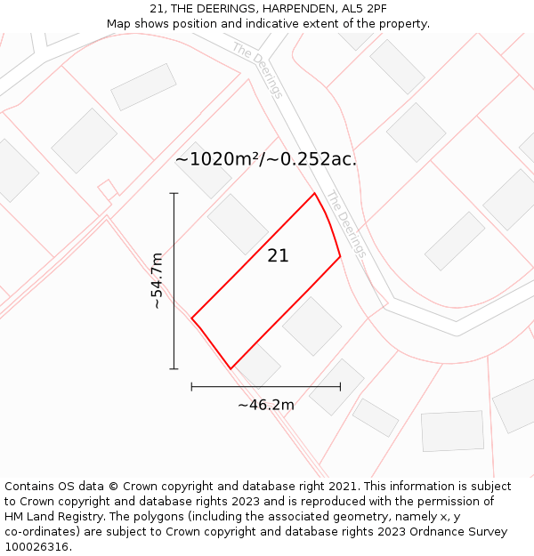 21, THE DEERINGS, HARPENDEN, AL5 2PF: Plot and title map