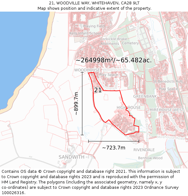21, WOODVILLE WAY, WHITEHAVEN, CA28 9LT: Plot and title map