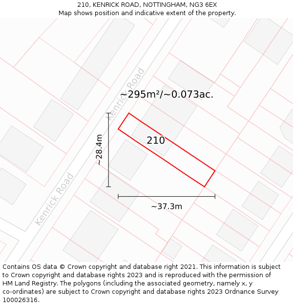 210, KENRICK ROAD, NOTTINGHAM, NG3 6EX: Plot and title map