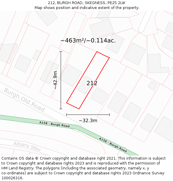 212, BURGH ROAD, SKEGNESS, PE25 2LW: Plot and title map