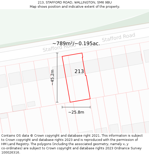 213, STAFFORD ROAD, WALLINGTON, SM6 9BU: Plot and title map