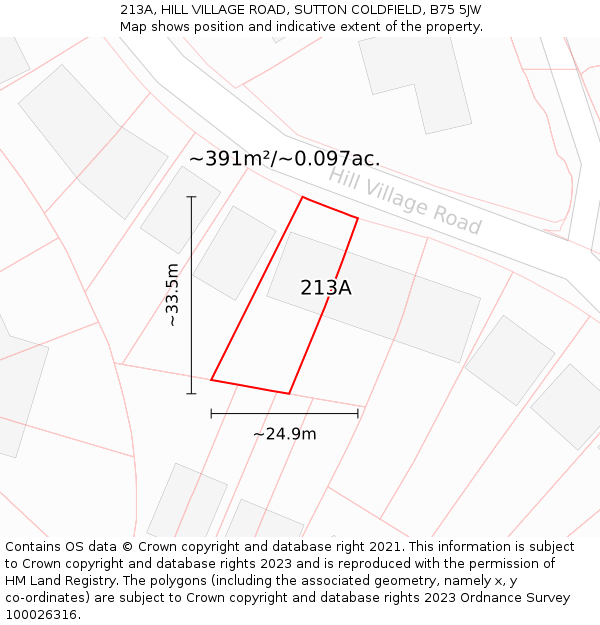 213A, HILL VILLAGE ROAD, SUTTON COLDFIELD, B75 5JW: Plot and title map