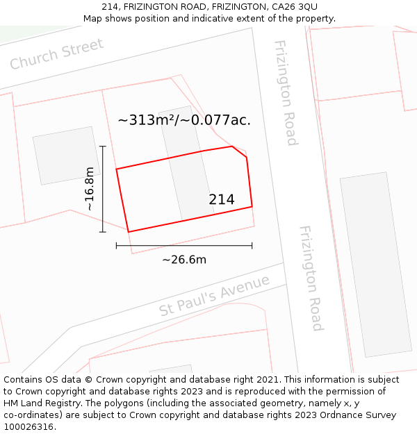 214, FRIZINGTON ROAD, FRIZINGTON, CA26 3QU: Plot and title map