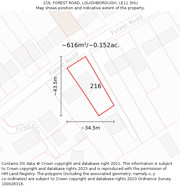 216, FOREST ROAD, LOUGHBOROUGH, LE11 3HU: Plot and title map