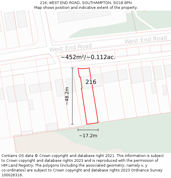 216, WEST END ROAD, SOUTHAMPTON, SO18 6PN: Plot and title map