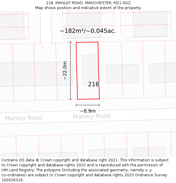 218, MANLEY ROAD, MANCHESTER, M21 0GZ: Plot and title map