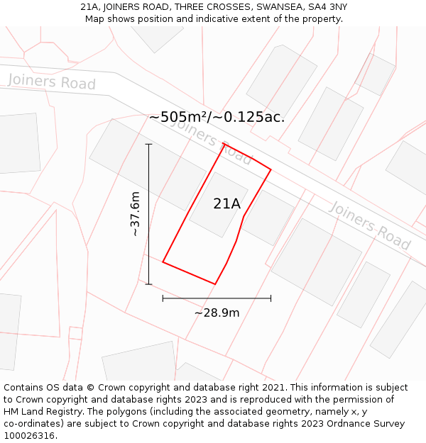 21A, JOINERS ROAD, THREE CROSSES, SWANSEA, SA4 3NY: Plot and title map