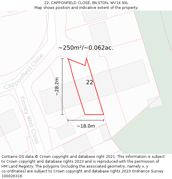 22, CAPPONFIELD CLOSE, BILSTON, WV14 9XL: Plot and title map