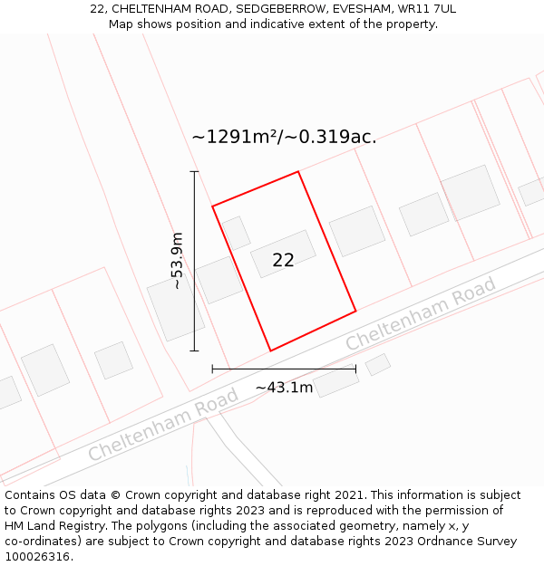 22, CHELTENHAM ROAD, SEDGEBERROW, EVESHAM, WR11 7UL: Plot and title map