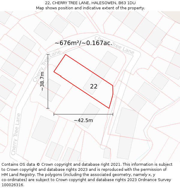 22, CHERRY TREE LANE, HALESOWEN, B63 1DU: Plot and title map