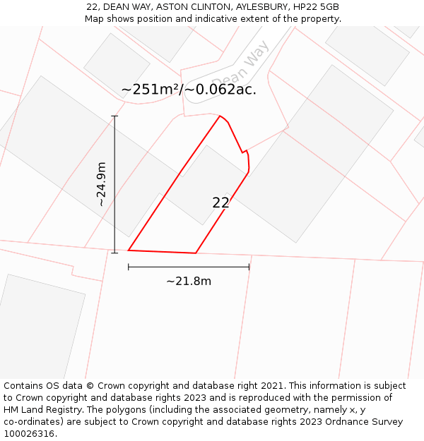 22, DEAN WAY, ASTON CLINTON, AYLESBURY, HP22 5GB: Plot and title map