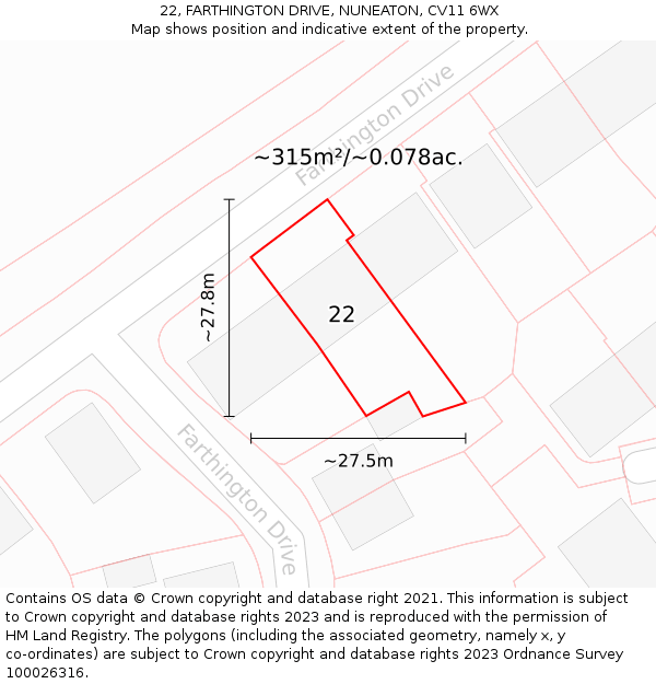 22, FARTHINGTON DRIVE, NUNEATON, CV11 6WX: Plot and title map