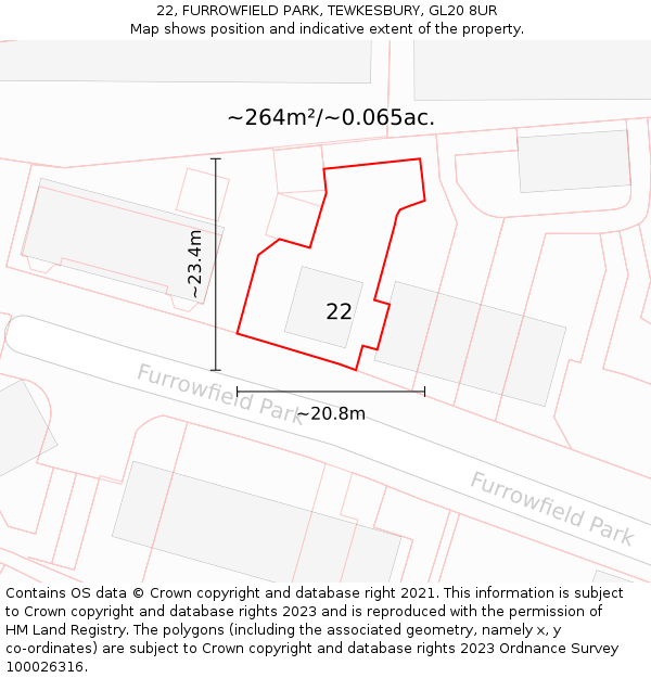 22, FURROWFIELD PARK, TEWKESBURY, GL20 8UR: Plot and title map