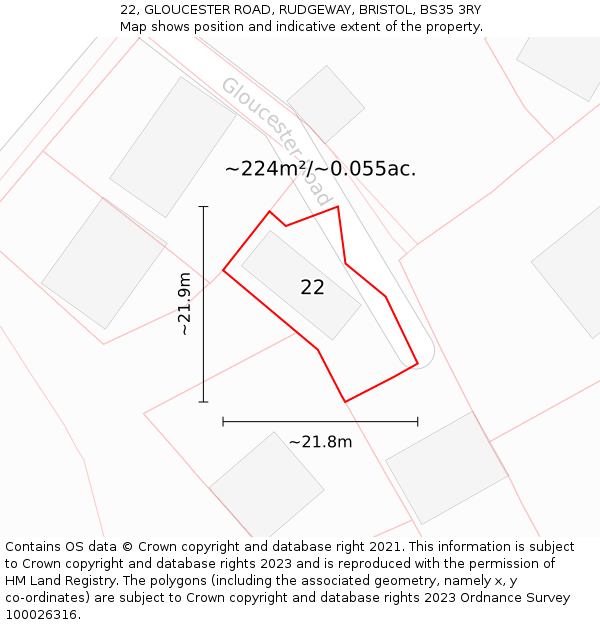 22, GLOUCESTER ROAD, RUDGEWAY, BRISTOL, BS35 3RY: Plot and title map