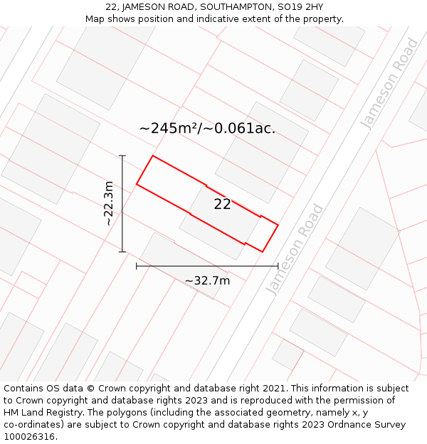 22, JAMESON ROAD, SOUTHAMPTON, SO19 2HY: Plot and title map