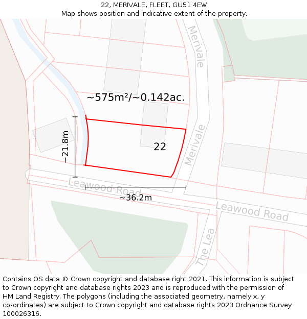 22, MERIVALE, FLEET, GU51 4EW: Plot and title map