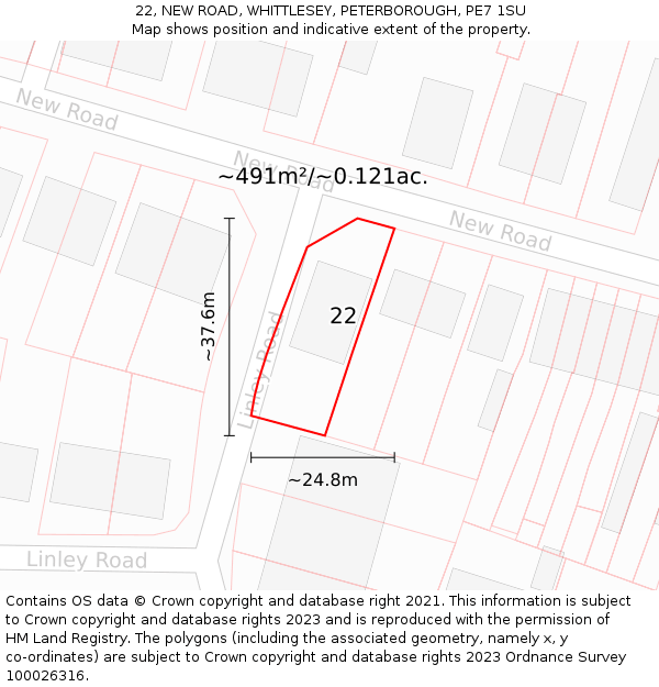 22, NEW ROAD, WHITTLESEY, PETERBOROUGH, PE7 1SU: Plot and title map