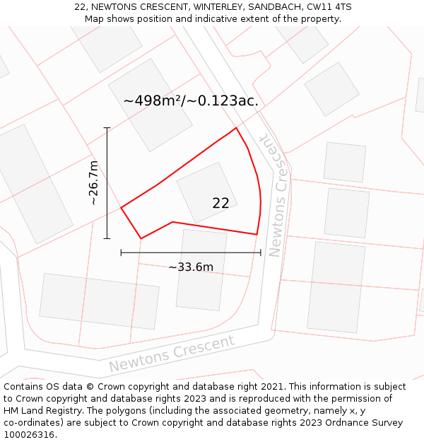 22, NEWTONS CRESCENT, WINTERLEY, SANDBACH, CW11 4TS: Plot and title map