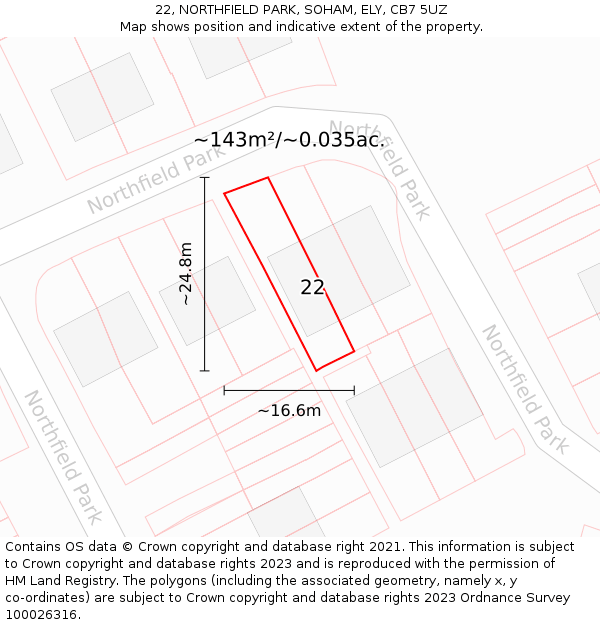 22, NORTHFIELD PARK, SOHAM, ELY, CB7 5UZ: Plot and title map