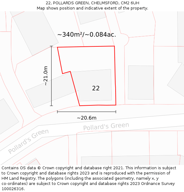 22, POLLARDS GREEN, CHELMSFORD, CM2 6UH: Plot and title map