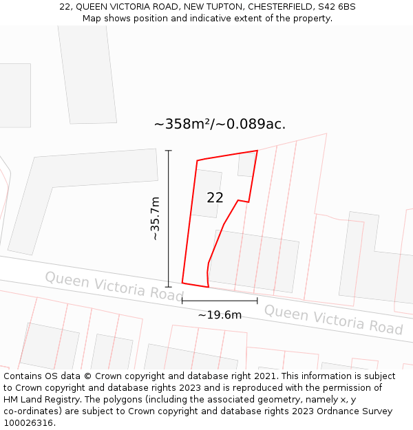 22, QUEEN VICTORIA ROAD, NEW TUPTON, CHESTERFIELD, S42 6BS: Plot and title map