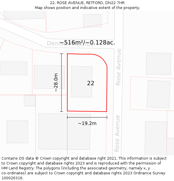 22, ROSE AVENUE, RETFORD, DN22 7HR: Plot and title map