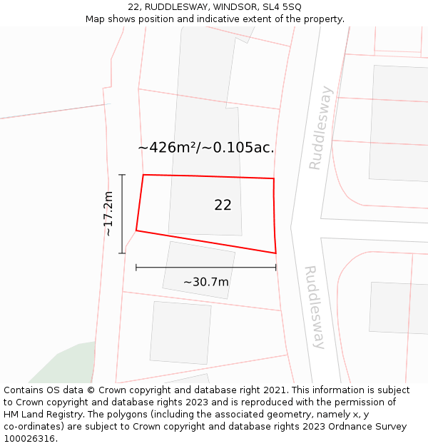 22, RUDDLESWAY, WINDSOR, SL4 5SQ: Plot and title map