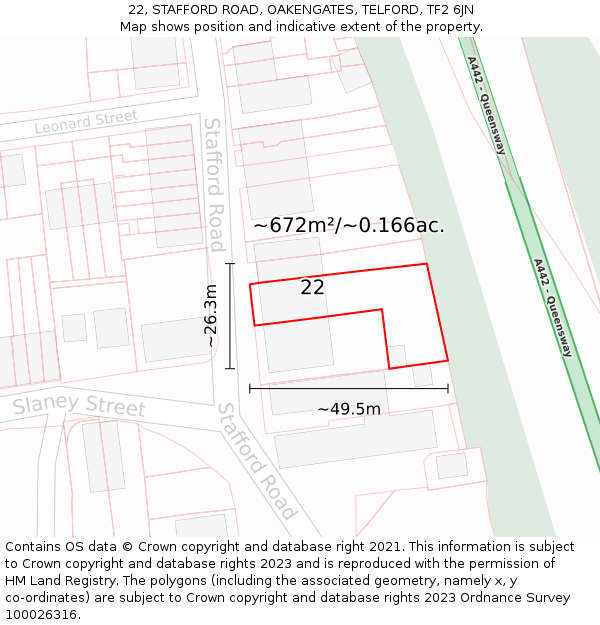 22, STAFFORD ROAD, OAKENGATES, TELFORD, TF2 6JN: Plot and title map