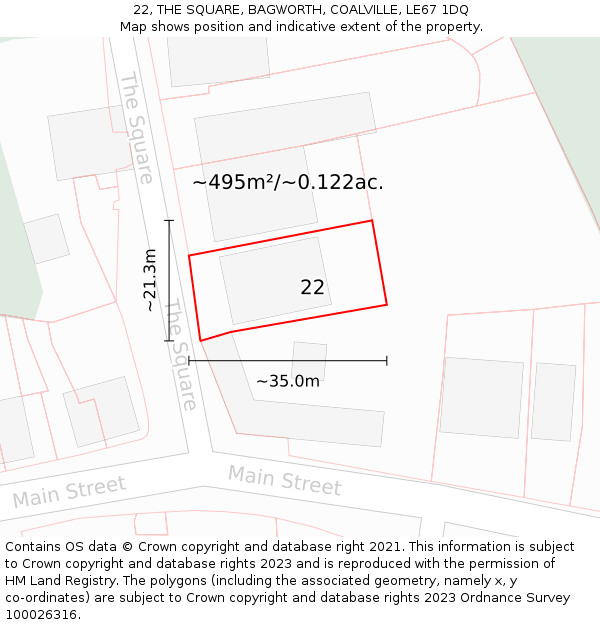 22, THE SQUARE, BAGWORTH, COALVILLE, LE67 1DQ: Plot and title map