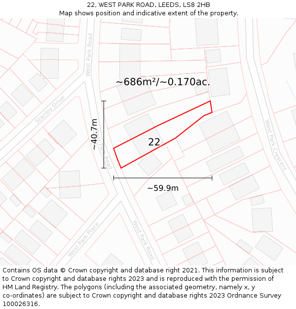 22, WEST PARK ROAD, LEEDS, LS8 2HB: Plot and title map