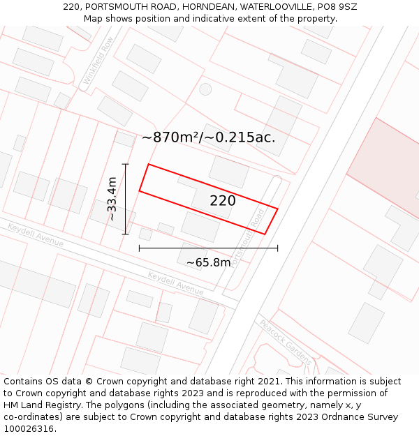 220, PORTSMOUTH ROAD, HORNDEAN, WATERLOOVILLE, PO8 9SZ: Plot and title map