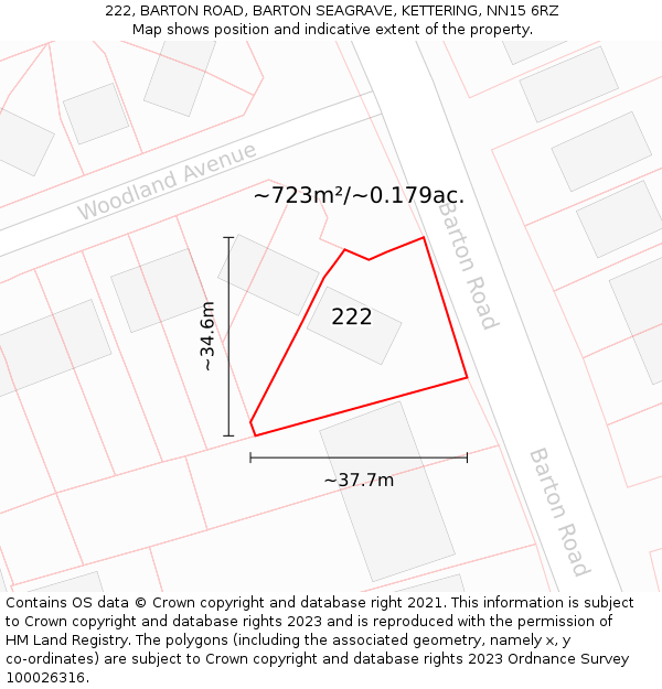 222, BARTON ROAD, BARTON SEAGRAVE, KETTERING, NN15 6RZ: Plot and title map