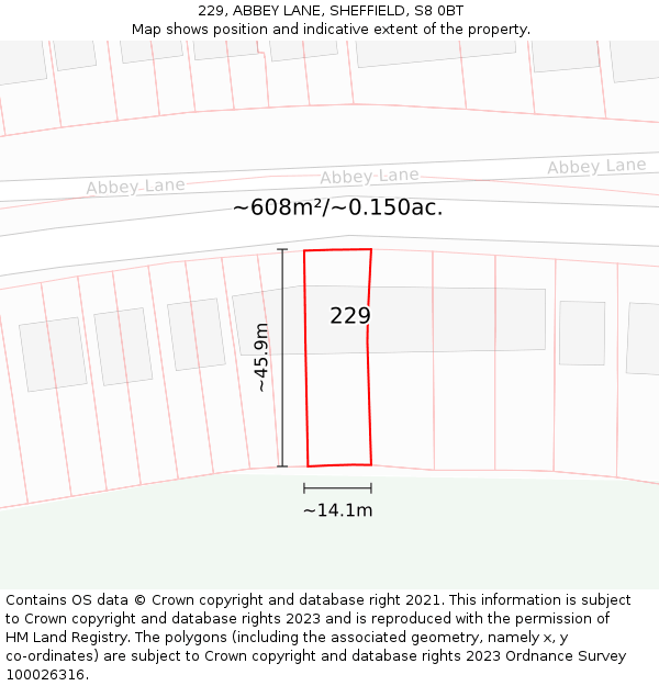 229, ABBEY LANE, SHEFFIELD, S8 0BT: Plot and title map