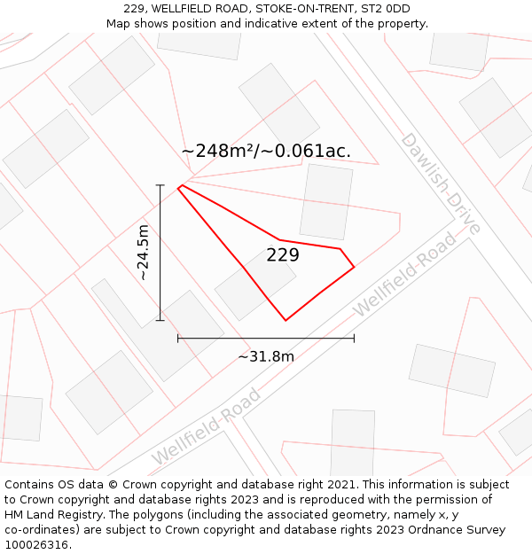 229, WELLFIELD ROAD, STOKE-ON-TRENT, ST2 0DD: Plot and title map