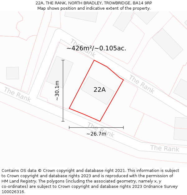 22A, THE RANK, NORTH BRADLEY, TROWBRIDGE, BA14 9RP: Plot and title map