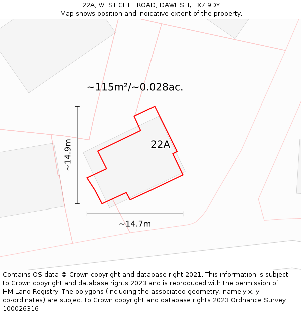 22A, WEST CLIFF ROAD, DAWLISH, EX7 9DY: Plot and title map