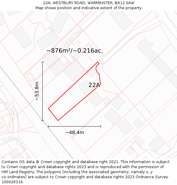 22A, WESTBURY ROAD, WARMINSTER, BA12 0AW: Plot and title map