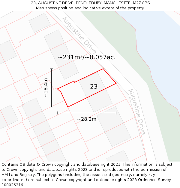 23, AUGUSTINE DRIVE, PENDLEBURY, MANCHESTER, M27 8BS: Plot and title map