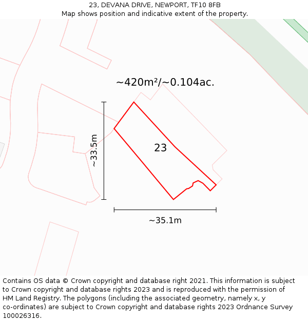 23, DEVANA DRIVE, NEWPORT, TF10 8FB: Plot and title map