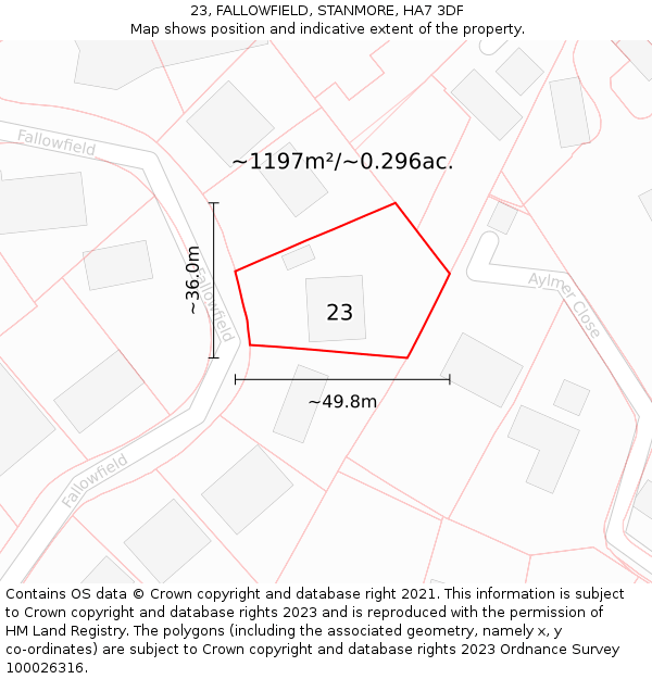 23, FALLOWFIELD, STANMORE, HA7 3DF: Plot and title map